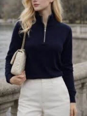 Sandro Navy Half-Zip Turtleneck Sweater. So Flattering! Great condition!